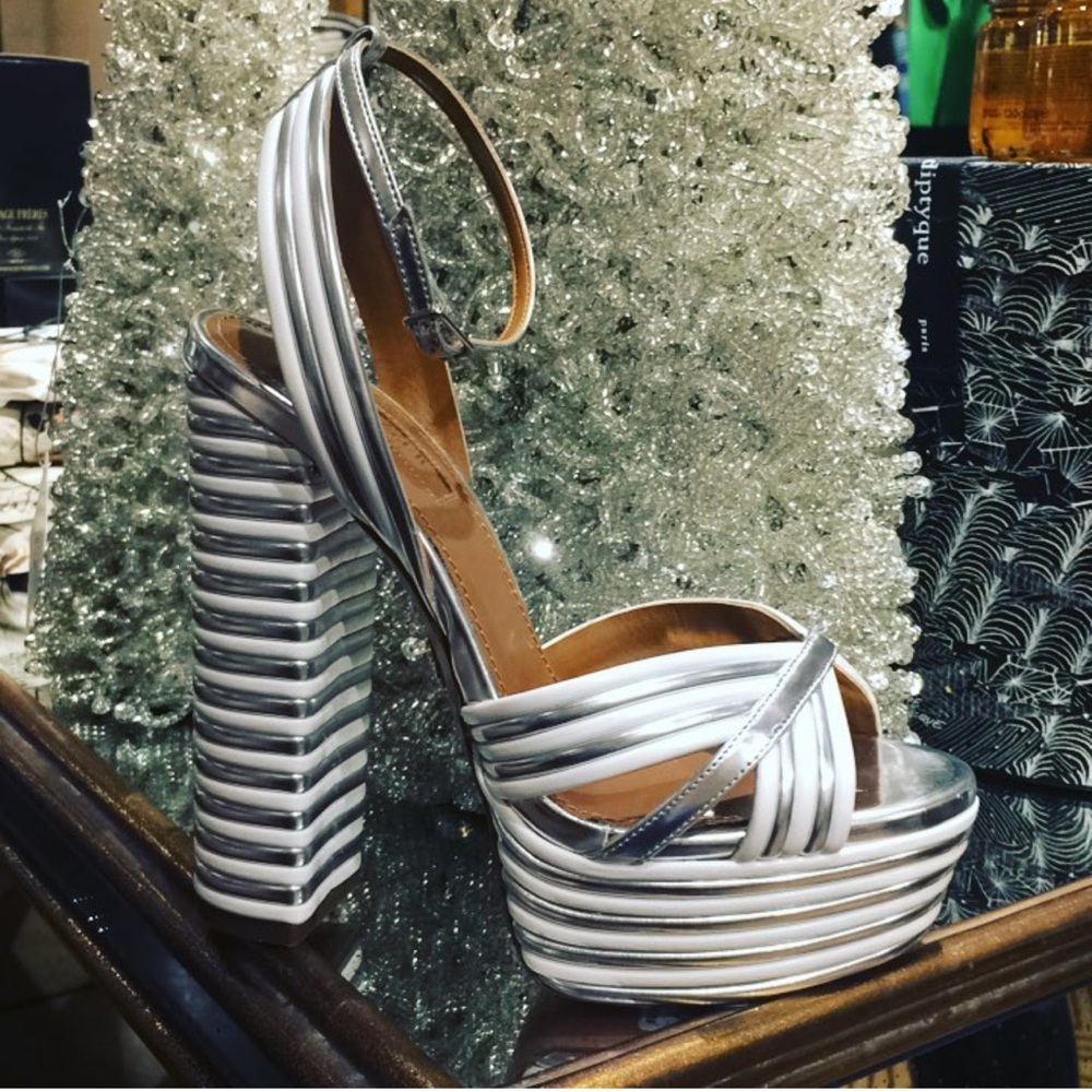 Aquazzura Sundance Silver metallic Platform heeled sandals sz 41 - Picture 3 of 17